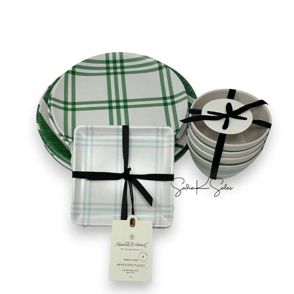 4pk Plaid Square Melamine Appetizer Plates - Hearth‎ & Hand Magnolia, Target